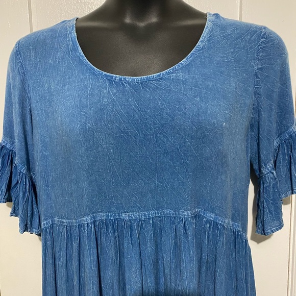 Chances T Linen Stonewashed Blue Babydoll Dress - Picture 2 of 10